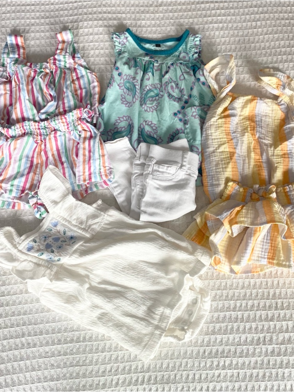 Baby girls summer clothing bundle - Pastel Stripe, Mint, Yellow, White 12M